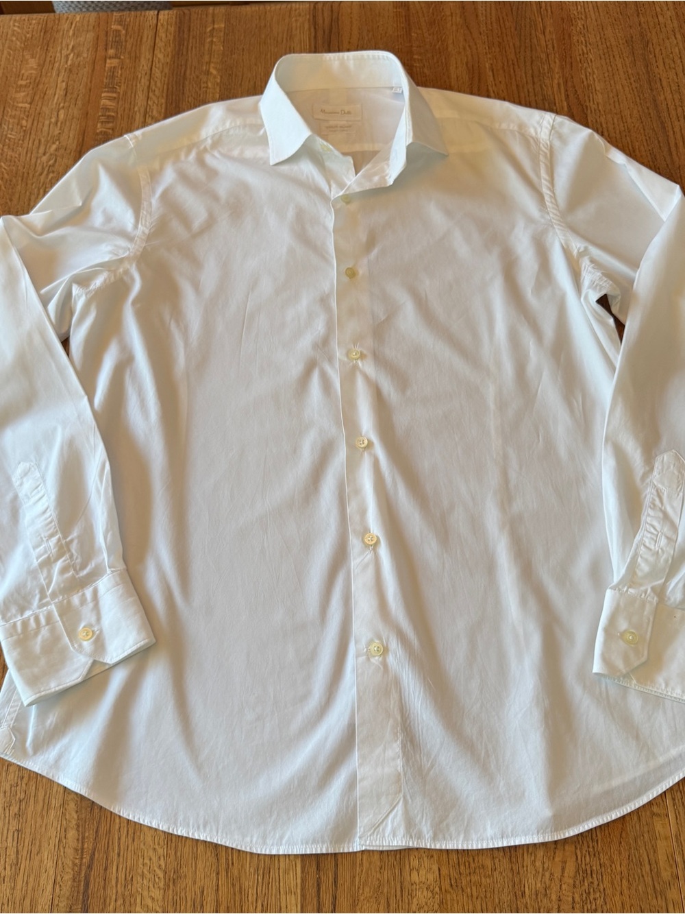 Massimo Dutti White Dress Shirt Men 17 XL Italian Fabric Cotton Button Up